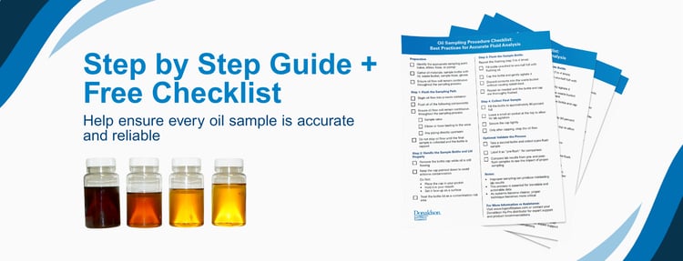 Oil sampling checklist and sample bottle for accurate hydraulic oil testing.