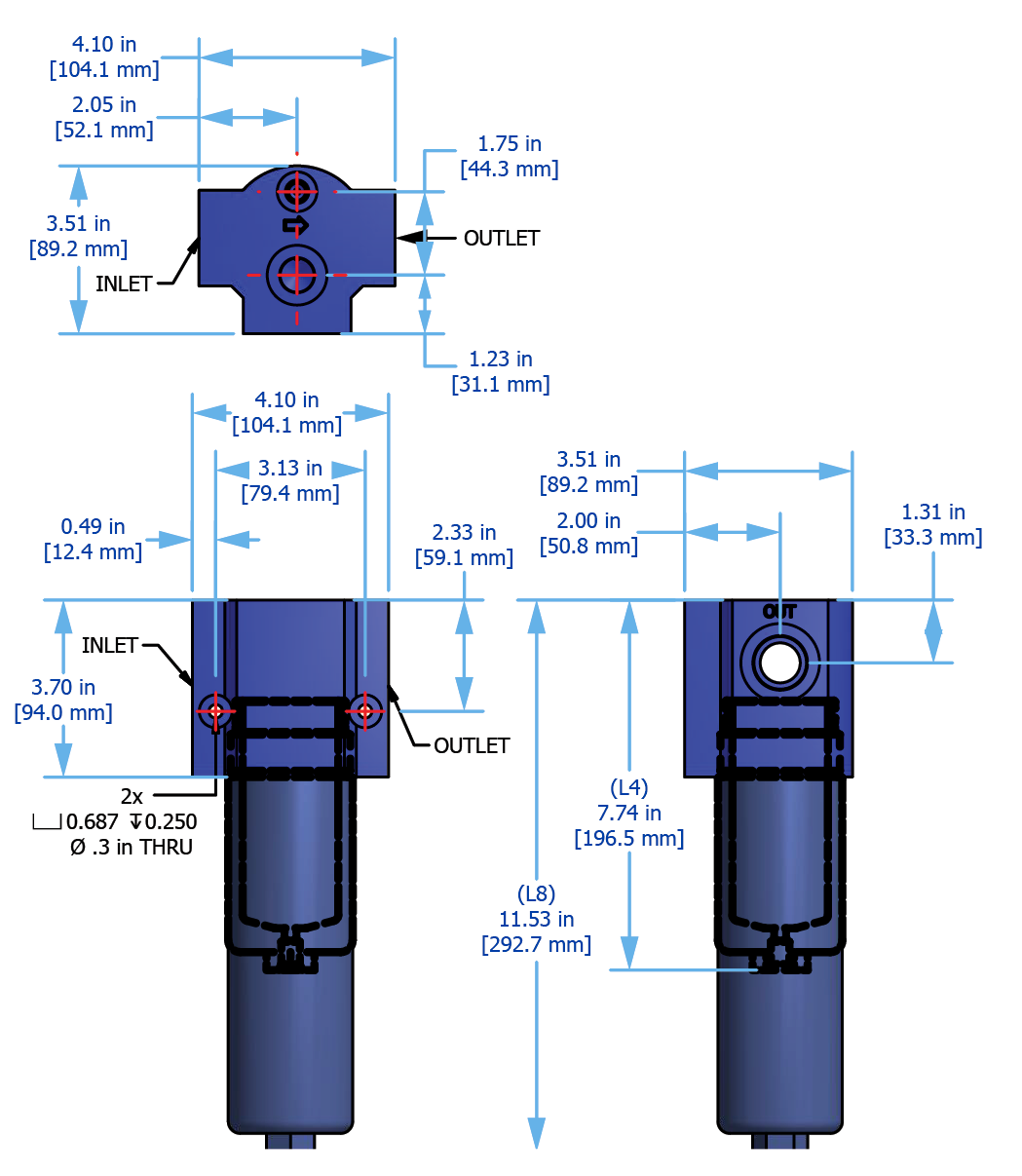 PF2 in-line mount drawing